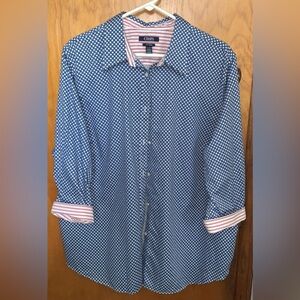 Chaps 100% Cotton Blouse Red and Blue Striped Stars 3/4 Sleeves Shirt Women’s 2X